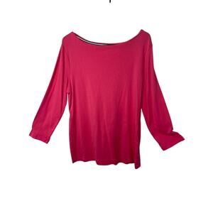 Talbots tee t-shirt boat neck top women's L Large rose pink 3/4 sleeve boat neck
